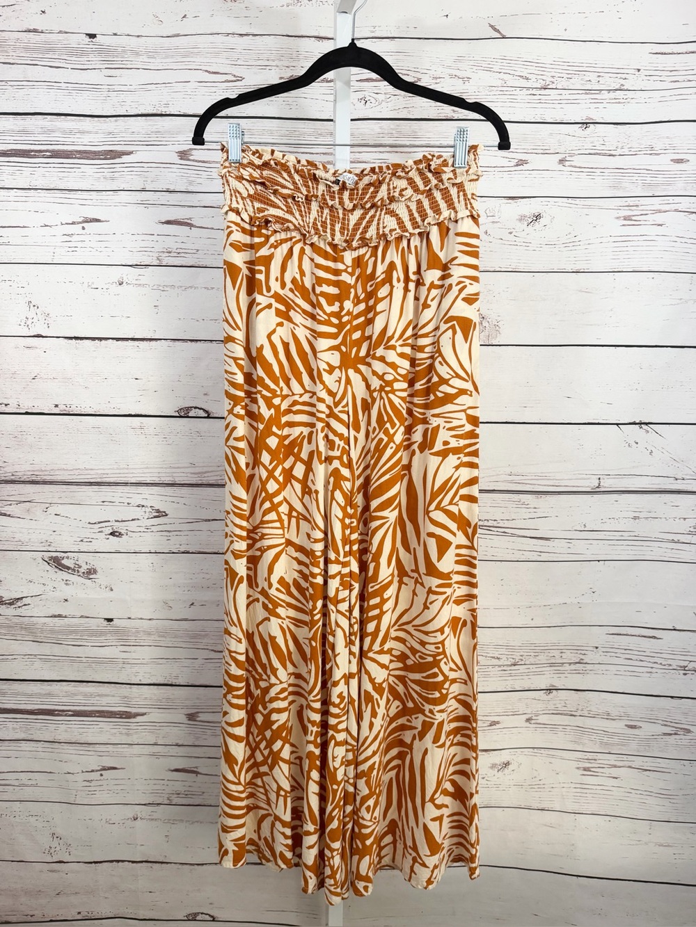 Patrons of Peace Smocked Waist Cream & Rust Orange Palazzo Wide Leg Pant Medium